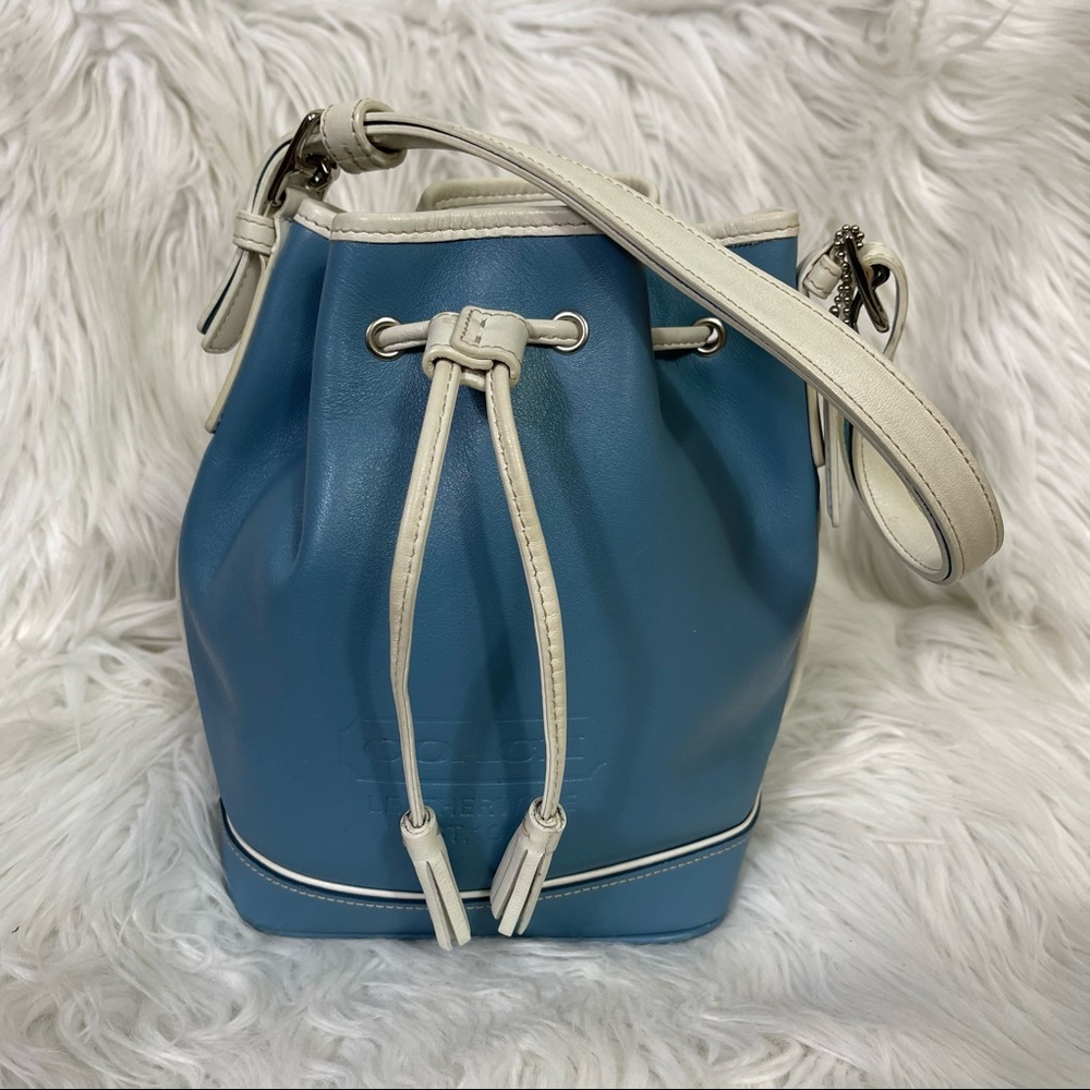 COACH blue & white  leather mini bucket drawstring bucket crossbody shoulder bag